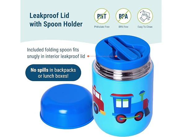 Wildkin Kids 10 oz Insulated Food Jar, Trains, Planes & Trucks