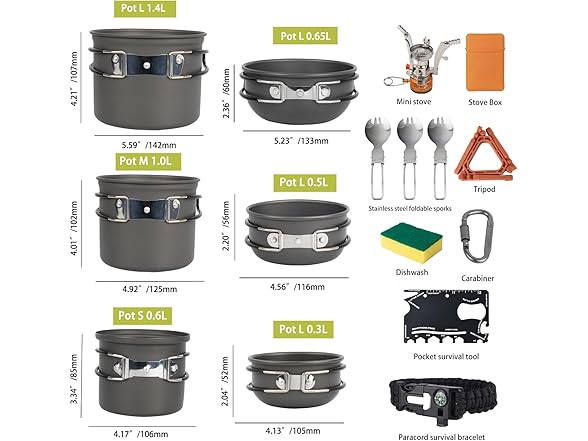WAILAMHK Camping Cookware Mess Kit, 17