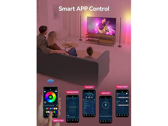 Smart RGBICW LED Corner Floor Lamp