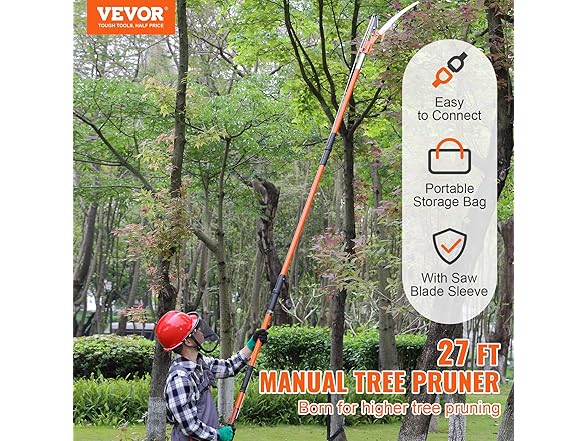 VEVOR Manual Pole Saw, 7.3-27 ft 