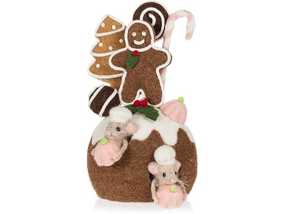 Abbott Collection 11" Christmas Pudding with Cookies & Mice Figurine