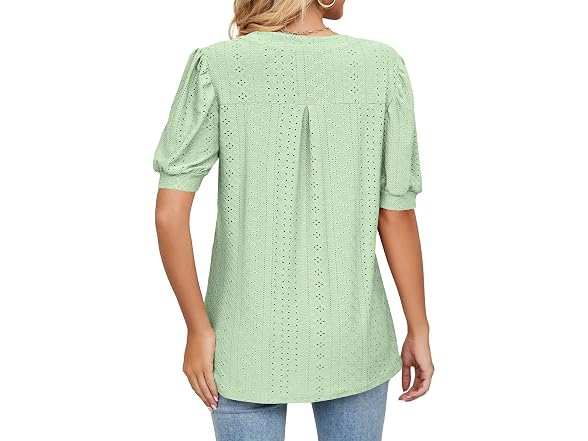 Welinco Women (L) Short Sleeve V-Neck Puff T-Shirt