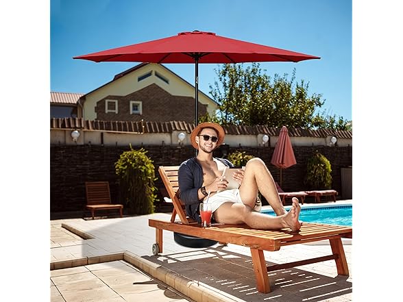 HealSmart 9ft Patio Umbrella with Push Button Tilt/Crank, Red