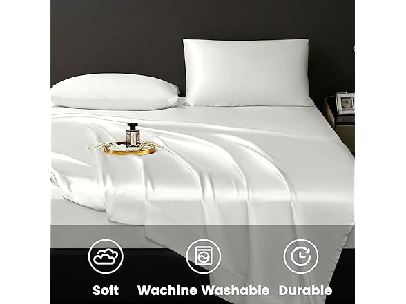 Revdomfly 4 Pcs Queen Satin Sheets