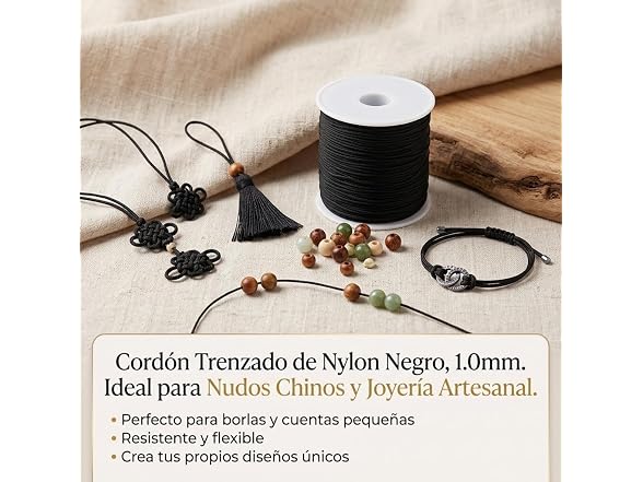 Nylon Chinese Knot Cord 100M x 0.8mm Black - Gallery 2