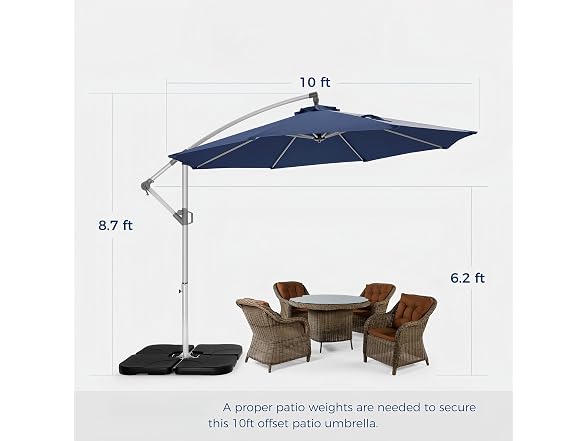 Fangflower 10FT Offset Patio Umbrella, Blue