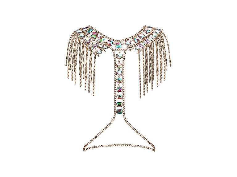 Women's Body Chain Colorful Rhinestone Layered Waist Chain Adjustable Belt Bikini Body Chain (Gold Top)