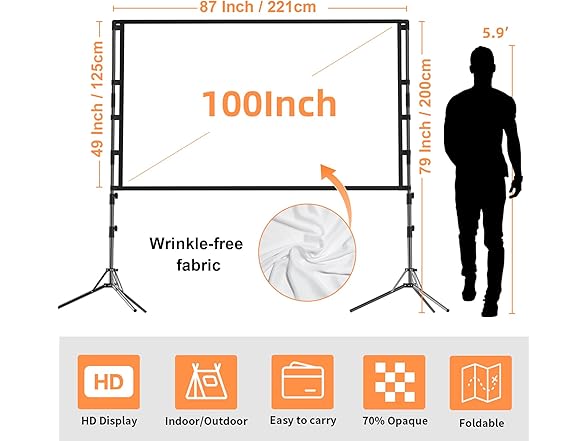 100" Portable Projection Screen w/Stand