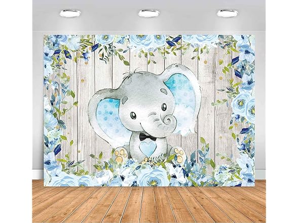 Sensfun Floral Elephant Backdrop Blue