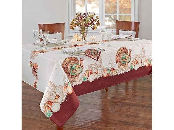 Elrene Home Fashions Holiday Turkey Bordered Fall Tablecloth
