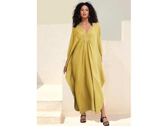 Edolynsa Women (OS) Casual Kaftan Beach Up Dress