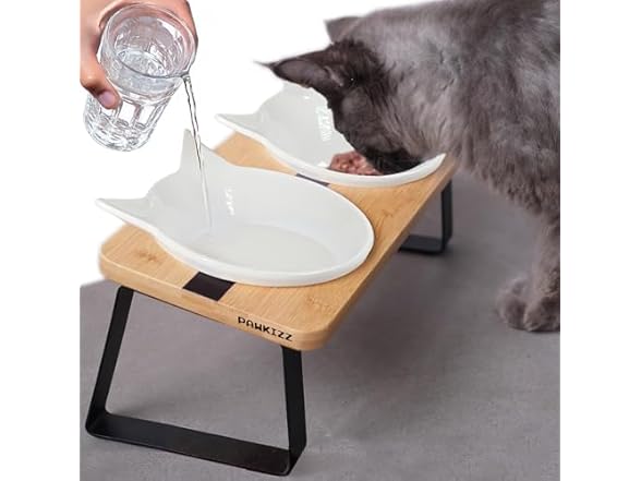 Elevated Cat Bowl Stand w/Ceramic Bowls
