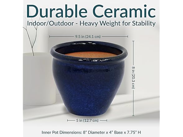 2PK Sunnydaze Decor AP-902 Ceramic Planters 9" Blue