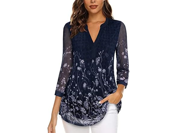 Women’s V Neck 3/4 Sleeve Tunic Top