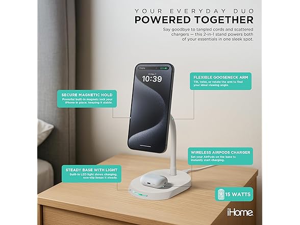 iHome 15W Magnetic Charging Stand 2in1
