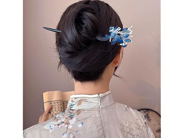 Cayyoomm Blue ice flower Hanfu hairpin
