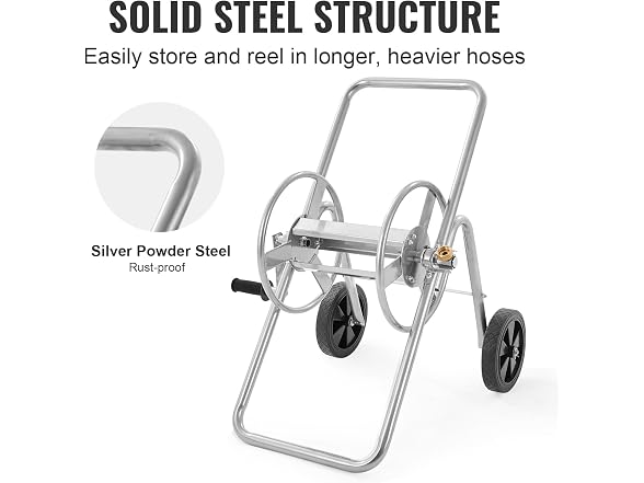 Hose Reel Cart, Hold Up to 175 ft of 5/8’’ Hose