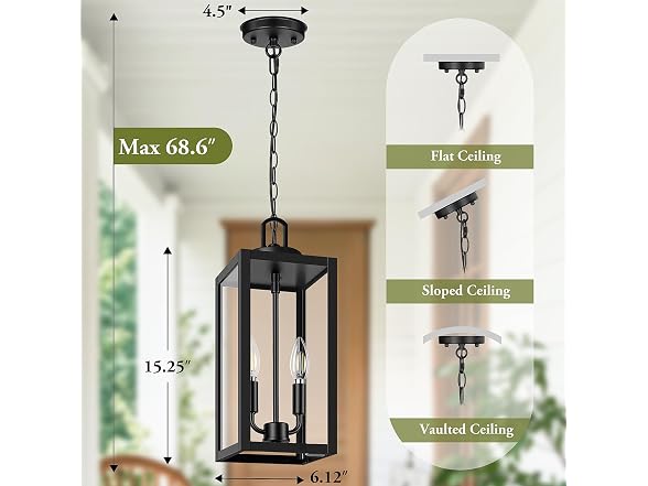 BesLowe 2-Light Outdoor Pendant 15in
