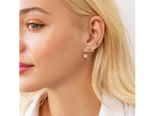 Glimz Gold Hoop Star Earrings Set