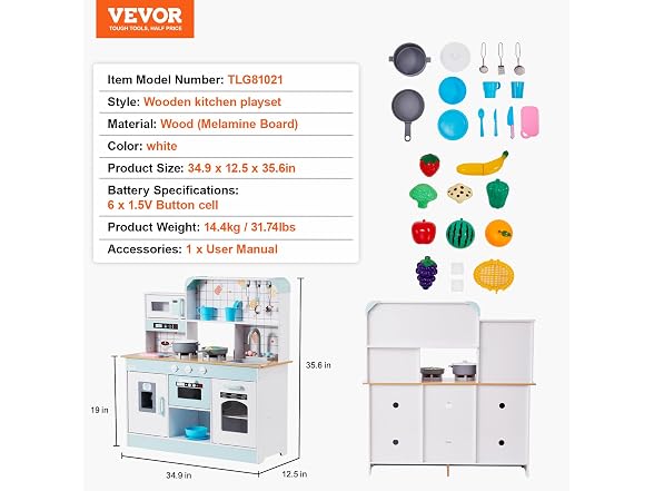Play Kitchen for Kids, Wooden Toy Kitchen Set