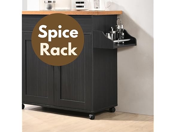 Hodedah Rolling Wood Kitchen Island Cart