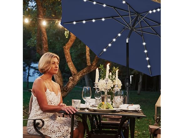 HealSmart 9' Solar Umbrella 32 LED Lighted Patio Umbrella Tilt/Crank