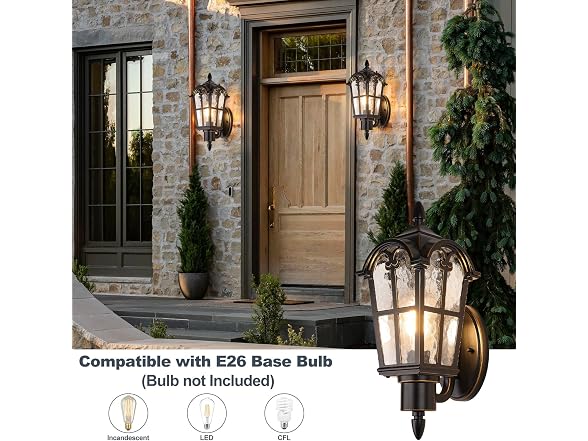 BesLowe 2-Pack Outdoor Wall Light Black