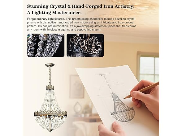 Crystal Chandelier for Dining Room, 18.5" Antique French