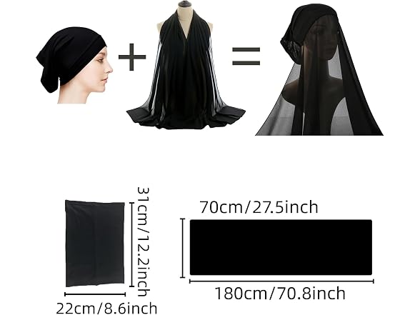 Yeieeo Women (M) Hijab Scarf Undercap Instant Set