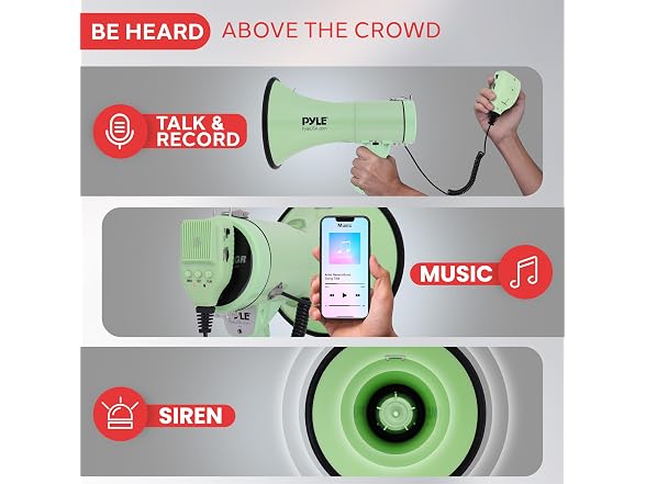 Pyle 50W Megaphone 1200 Sq Yd Range Green