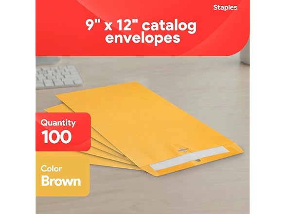 Staples 9 x 12 Kraft Clasp & Moistenable