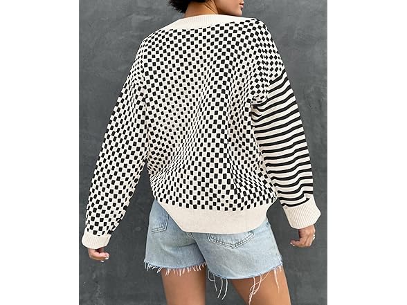Women’s Checkered Striped Knit Sweater