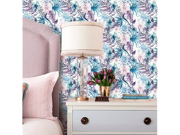 Purple Floral Peel and Stick Wallpaper 17.7inchX393.7inch