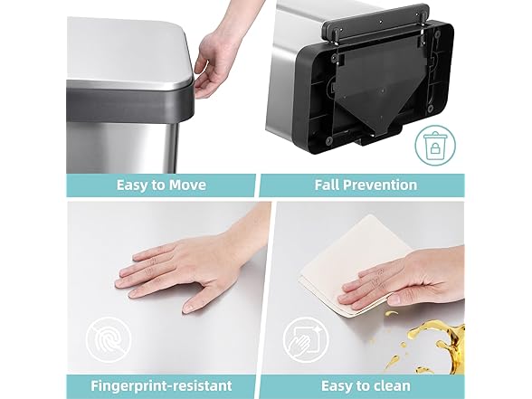 Takywep 19 Gal Dual Trash Can, 36L+36L Stainless Steel