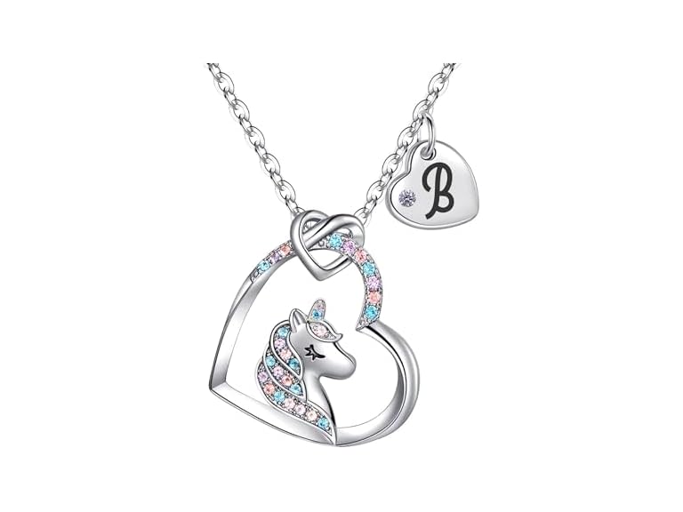 Rucher Unicorn Necklace for Girls Kids with Personalized Initial Heart Pendant, 18K Gold Fashion Jewelry for Girls, Colorful Heart Necklace for Birthday Gifts.