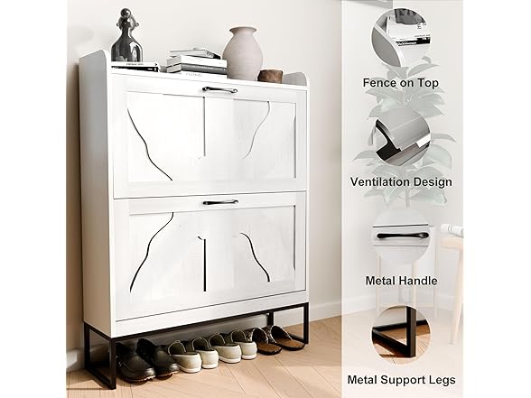 infurnic Shoe Storage Cabinet with 2 Flip Drawers
