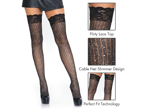 Leg Avenue Women (OS) Stay Up Lace Lurex Cable Top