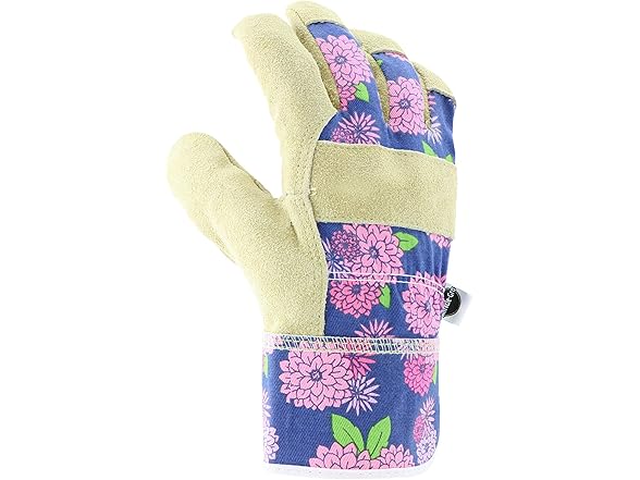 Miracle-Gro Split Cowhide Garden Gloves – Floral - Gallery 4