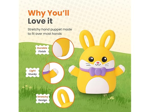 Easter Bunny Stretchy Hand Puppet 6 Inch