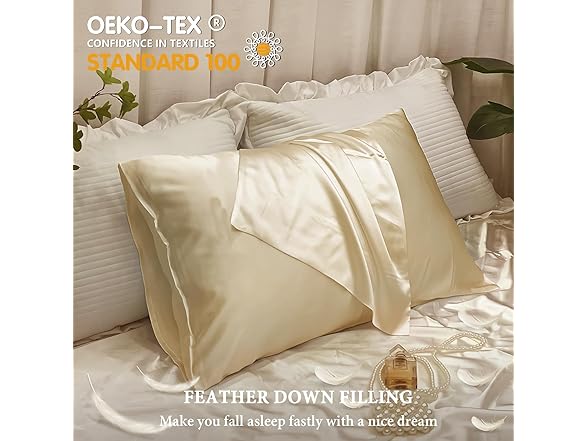 BHZ Beige Satin Goose Feather Pillow