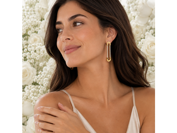 18K Gold Plated CZ Link Stud Earrings