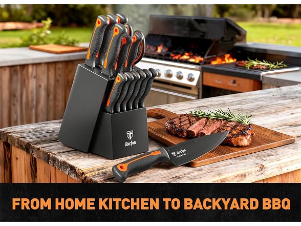 ODERFUN 15 PCS Orange Knife Block Set