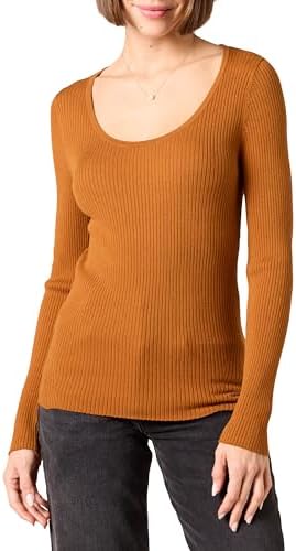 Amazon Essentials Women's Long-Sleeve Sweater Fine Gauge Stretch Scoop Neck, Available in Plus Sizes, Dark Caramel, 2X