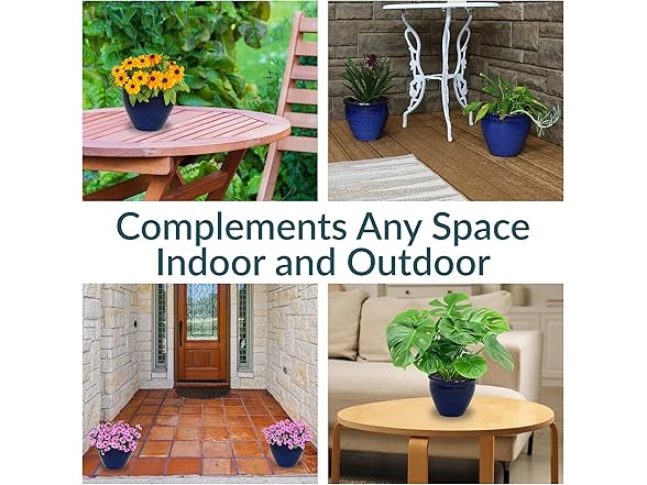 2PK Sunnydaze Decor AP-902 Ceramic Planters 9" Blue