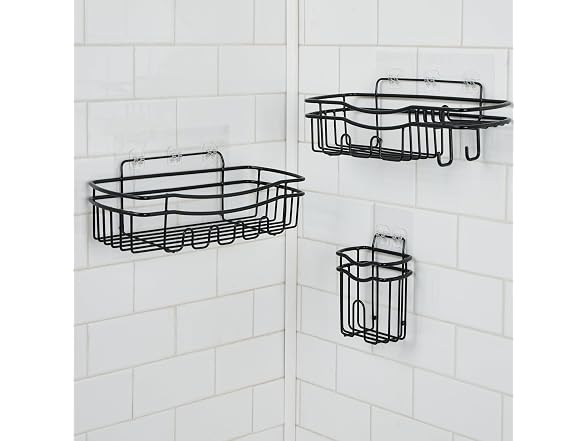 Bath Bliss Ultimate 3 Piece Adhesive Shower Caddy Set Black