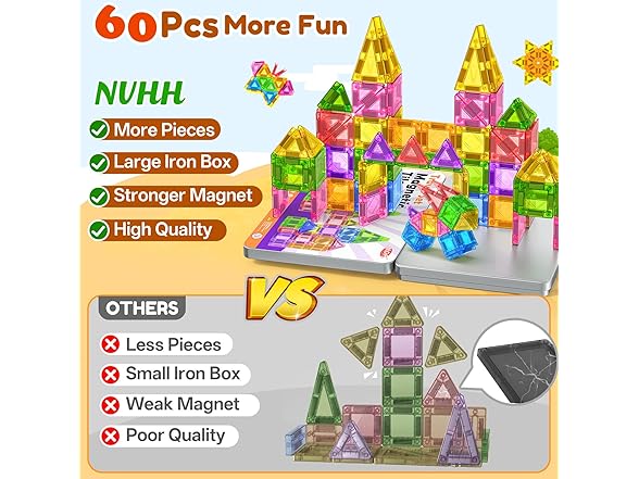 NVHH 60PCS Mini Magnetic Tiles