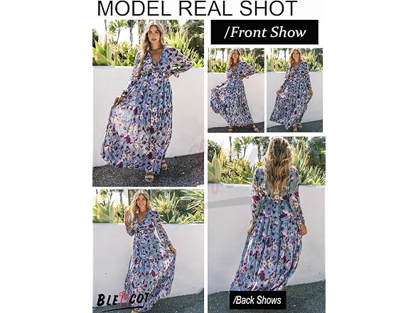 Blencot Women (M) Casual Boho V Neck Long Dress