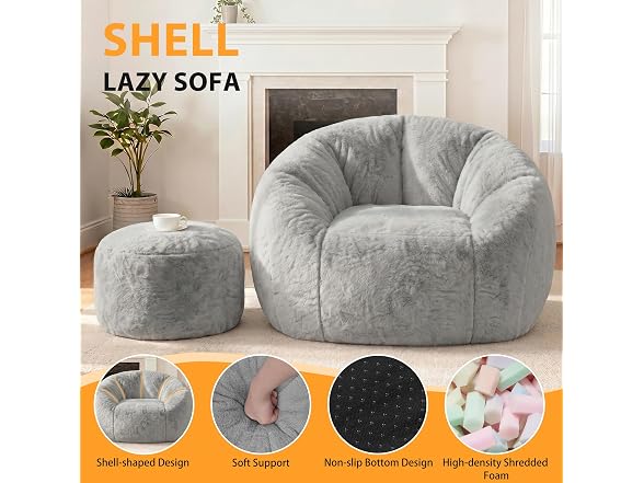 Shell-Shaped Bean Bag Couch w/Ottoman