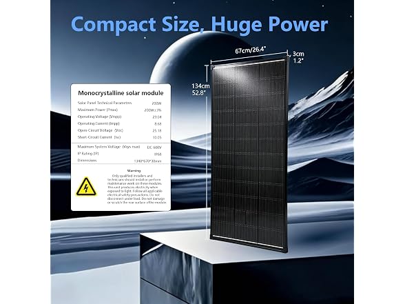 Black 12V 200W Waterproof Solar Panel