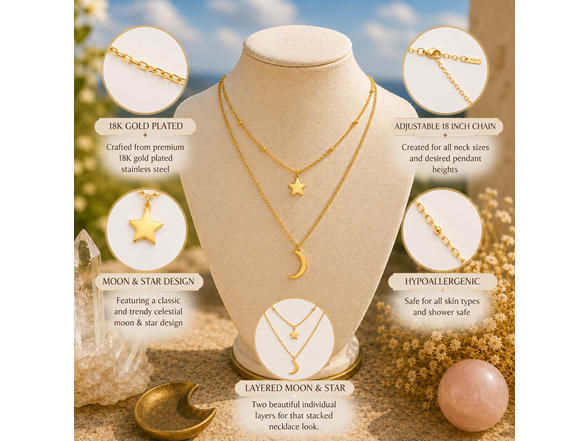 18K Gold Moon & Star Layered Necklace